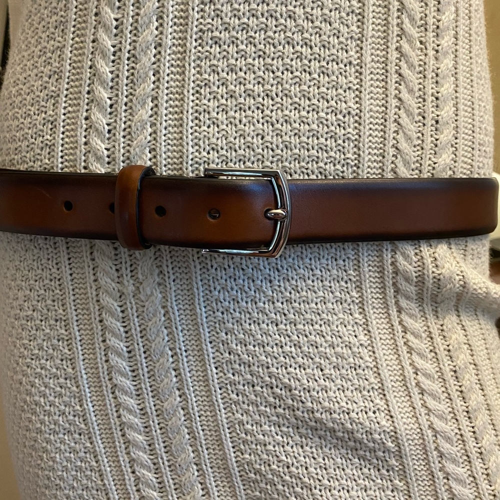 COLE HAAN Men's Brown Leather Belt Solid Silver Buckle 36/90